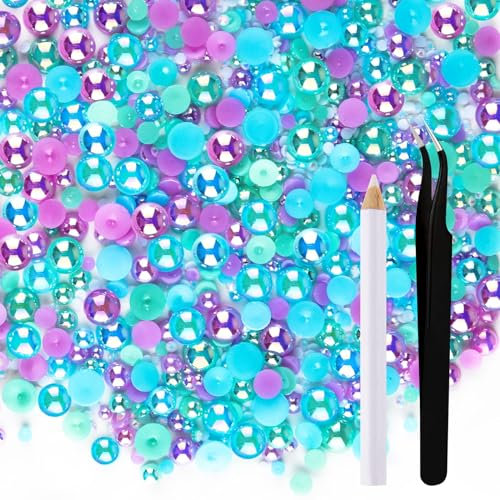 ASTARON 50 g Mix-Strasssteine mit flacher Rückseite, Halbperlen zum Basteln, gemischte Größe 3–10 mm, Strasssteine mit flacher Rückseite für Becher, Tassen, Nagelkunst, Schuhe (blau, lila, grün)