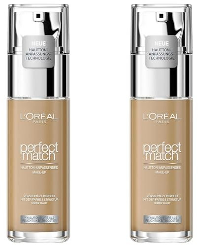 L'Oréal Paris Make up, Flüssige Foundation mit Hyaluron und Aloe Vera, Perfect Match Make-Up, Nr. 7.D/7.W Golden Amber, 30 ml (Packung mit 2)