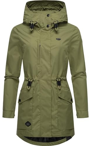 Ragwear leichte Damen wasserdichte Übergangsjacke kurze Jacke mit Taillenzugband und verstellbarer Kapuze Alysa YOUMODO Olive Gr. L