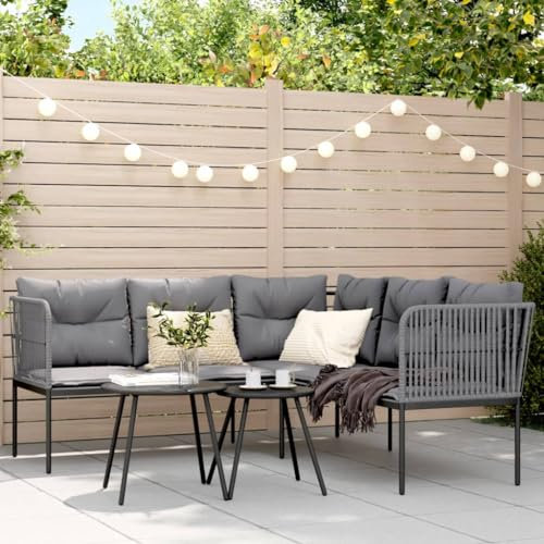 Tidyard Gartensofa in L-Form mit Kissen Schwarz Stahl und Textilene2 99