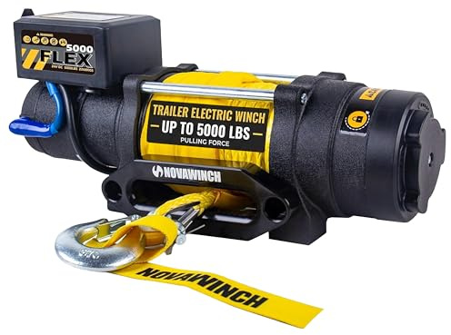 NovaWinch FLEX5000 SR Elektrische Seilwinde 12V - 2268kg / 5000 lbs Motorwinde 2800W - Bootsanhänger, Autotransporter - 15.2m Synthetikseil mit Haken