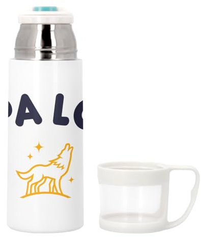 Bouteille thermo en Inox avec Tasse Intégrée - Papa Loup Famille Mignon Animal - 350ml - Bouteille Isotherme