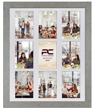 Procut Global 20x16 Marble Grey Photo Frames for Multiple Pictures with White Mount To Fit (9x) 6x4 Multi Apertures - Wall Hanging Collage Frame Ideal for Friends & Family Memories