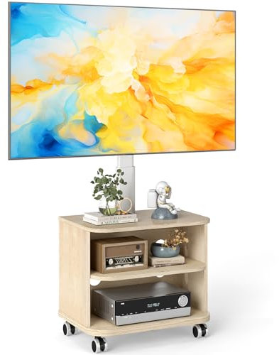 5Rcom White TV Stand for 32-65 inch LED LCD OLED Plasma Flat Curved TVs, Height Adjustable TV Cabinet With Bracket up to 35kgs, Mobile TV Stand with Wooden Shelves Max VESA 400x400mm