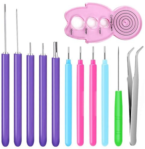 Dzxin Juego de 12 herramientas ranuradas para filigranas, diferentes tamaños, agujas para rizar, filigranas, tarjetas, proyectos de papel, flores de papel
