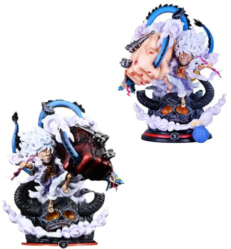 [TZMY] 22cm Nicalfi Statue One Piece Equip 5 Sun Monkey D. Luffy Combat Scene Model Doll Onigashima Straw Hat Luffy Action Goods Decoration Gift Figure (Red)