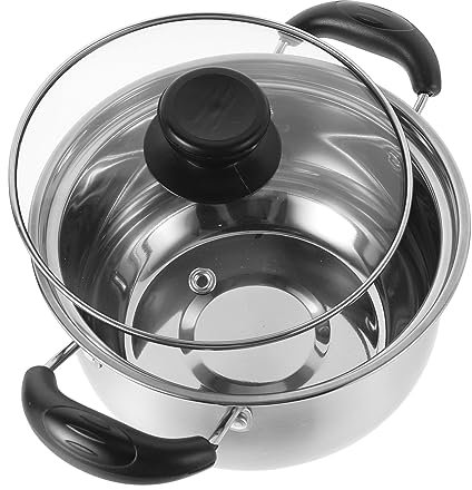 Cabilock Olla De Acero Inoxidable Doble Asa Con Tapa De Vidrio Cacerola Resistente Para Sopa y Leche Olla Para Cocina Doméstica y Vapor Compatible Con Inducción