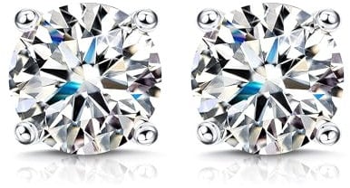 KRFY Moissanite Ohrringe 1 Karat/2 Karat Brillant Rundschliff D Farbe VVS1 Kreierte Diamantohrringe 18 Karat Weißgold Vergoldetes Sterlingsilber Moissanite Ohrstecker mit Silikonrückseite 4.5mm