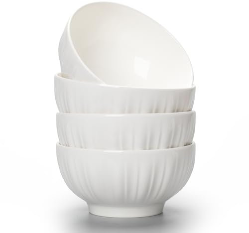 TuYines Cereal Bowls Set of 4,Ceramic Dessert Bowls, Breakfast Bowl,Ceramic White Bowl, 700 ml Serving Bowls Ideal for Ice Cream,Soup,Pasta,Salad,Noodles 15 x 8 cm (B)