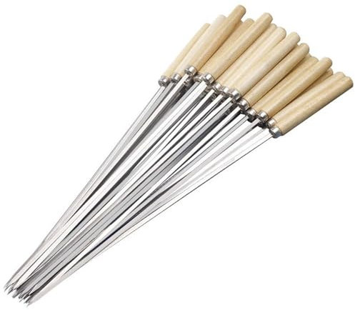 NGNKMPMCTK Lot de 10 brochettes de Barbecue Anti-brûlures avec Manche en Bois, réutilisables, en Acier Inoxydable