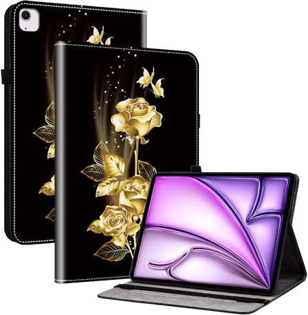 Mldjomid Funda para iPad Air 11 (M3/M2)/iPad Pro 11 (4/3/2/1th Gen) 11/iPad Air 5/4 10.9 Carcasa Cuero PU Tablet Cover Protectora con Ranura Tarjetas y Soporte Función Case, Rosas Mariposa