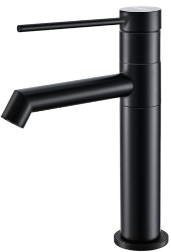 Wasserhahn Bad, Waschtischarmatur Waschbecken Armaturen in Matt Schwarz | 360° drehbar, Auslaufhöhe 122 MM High,Einhebelmischer Mischbatterie für Waschbecken Waschtisch Badezimmer, Gäste-WC