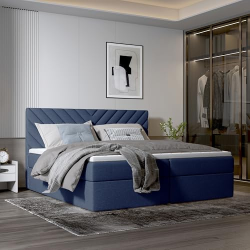 Imebel Boxspringbett 200x200 mit Bettkasten - Bett mit Matratze H3 und 2 Bettkästen - Schlafzimmerbett mit Topper - Bequemes und Elegantes Doppelbett für das Schlafzimmer