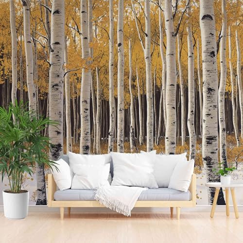 Birkenstamm Muster Tapete 3d Effekt 350 x 256 cm, Kristallweiß Tapete Wohnzimmer Badezimmer Wasserfest, Schlafzimmer Wohnzimmer Fototapete