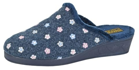 Sleepers Josephine Womens Wedge Slip On Mule Slippers With Wedge Heel And Rubber Sole Grey Floral