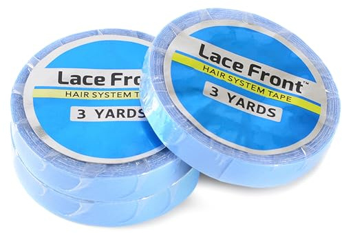 3Rolls Lace Front Wig Support Tape, Hair Extension Tapes, Blue, 0.8cm*3yard | Easy Clean Up Wig Tape Double Sided Extra Strong Hair Tapes for Extensions, Hairpieces Replacement