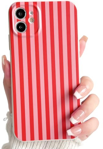 Lovmooful for iPhone 11 Case Cute Color Striped Design-Red | Cute Color Striped with Aesthetics Design,for Girls Women Girly,Soft TPU Case,Shockproof Protective