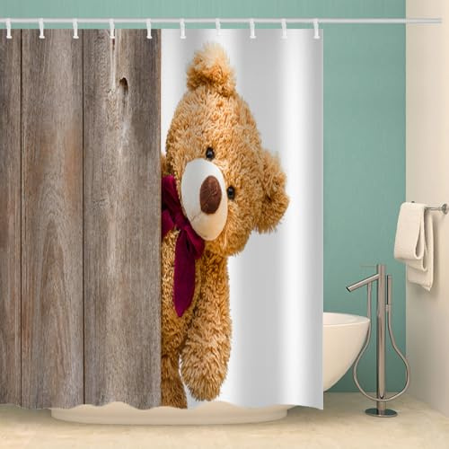 RFFLUX 3D Bär Duschvorhänge 120x180 cm Polyester Süßer Bär Duschvorhang Anti Schimmel mit 12 Haken Anti-Bakteriell Waschbar Wasserdicht Badvorhänge für Badezimmer（Stil 30-8）