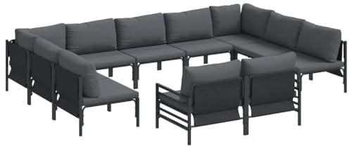 vidaXL Garden Sofa Set 11 pcs Anthracite Steel, Outdoor Living, Modular Arrangement, Stylish Garden Lounge Set, Patio Gathering, Cushion Seating for Relaxation Comfort