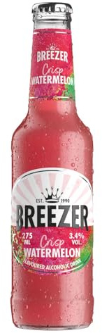 BREEZER Crisp Watermelon Flavoured Alcoholic Drinks, 3.4%ABV, 27.5cl | Fruity, Pre-Mixed, Ready to Drink, Watermelon Flavour, RTD Beverage, 275ml