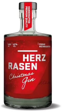 HERZRASEN Christmas Gin 42% Vol. 0.5 l Weihnachtsedition | Zitronig frischer Premium Dry Gin mit 11 Botanicals, vegan, natürlich rot mit Bio Erdbeeren, Geschenk zu Weihnachten