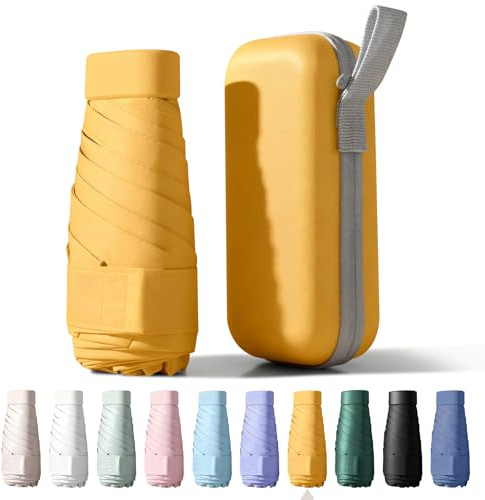 Betrynidil Taschenschirm, 6-Rippen Mini Regenschirm Windfest mit Auto-Open & Kapselhülle, Tragbarer Reiseschirm mit UV-Schutz für Männer & Frauen (Gelb)