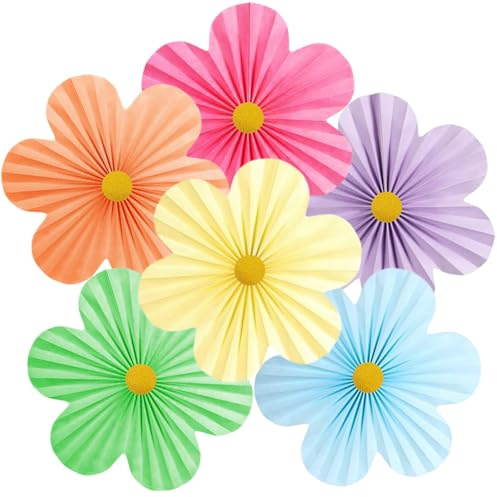 6 Stück Papierfächer Deko, Papierblumen zum Aufhängen, Pompons Deko, Papierblumen Groß, Geburtstagsdeko Blumen, Party Dekoratio, Mädchen, Verlobung Dekoration, Hochzeitsdeko, Babyparty
