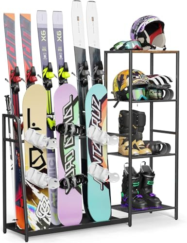 Emfogoo Skiständer, Freistehende Skihalter für die Garage, Strapazierfähiger Stahl-Bodenständer Ski-Organizer für die Garage Oder den Keller(Grundlegender Stil)