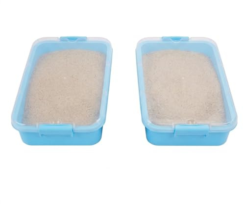 Relaxdays Sandkasten mit Deckel, 2er Set, Kunststoff, HBT: 8 x 38 x 25 cm, kleine Sandkiste für Kinder, Indoor, hellblau