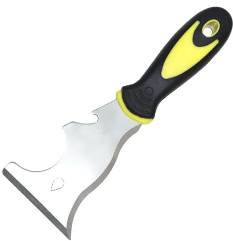 9-in-1 Painter’s Multi-Tool: Straight Scraper, Gouger, Roller Cleaner, Curved Scraper, Bottle Opener, Can Opener, Nail Puller, Screwdriver, Hammer | Stainless Steel & Soft-Grip Handle