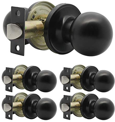 Probrico Matte Black Door Knobs, Black Internal Door Knob Set, Passage Black Door Knob for Interior Doors, Keyless, 5 Pack