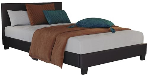 Vida Designs Lisbon Small Double Bed, 4Ft Bed Frame Upholstered Faux Leather Headboard Low Foot End Bedroom Furniture, Brown (UKFR Certified)