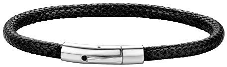 ChainsHouse Black Woven Leather Cord Bracelet for Men Women Cool Leather Wrist Bracelets 20CM