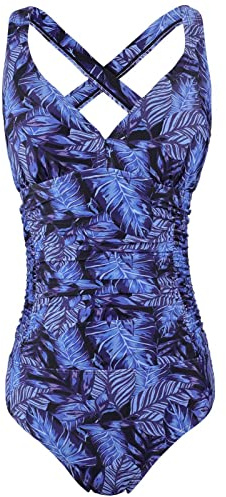 F FLYRONG FLYRONG Swimming Consume for Women V Neck One Piece Tummy Control Swimsuits for Women Swimwear, X-Large, Print- Alocasia Leaf