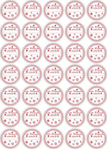 INDIGOS UG - Aufkleber Weihnachten - Frohe Weihnachten wünscht...- weiss - personalisierte Geschenke - Wunschtext rund 40mm 105 Stück Sticker - Weihnachtskalender Advent zum Aufkleben Geschenke Karten