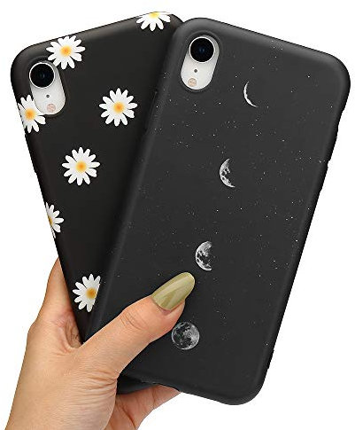 LCHULLE 2 Pack Handyhülle für iPhone X/Xs Hülle Gänseblümchen Anti-Fingerabdruck Schutzhülle Ultradünn Mond Silikon Hülle TPU Bumper Case Cover Schutz Tasche Schale Mond & Gänseblümchen