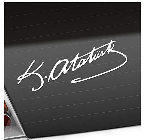 Kiwistar - Autoaufkleber - Mustafa Kemal Atatürk - Weiss - 24x8cm - Heckscheibe Auto Aufkleber wetterfest für Kfz LKW Mofa Truck - Sticker außen selbstklebend Tuning Zubehör für Fenster Fahrzeug