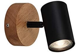 BRILONER - Wandleuchte Innen schwenkbar, Vintage, Holzbasis, Wandlampe innen, Wandstrahler, Wandlicht, Wandbeleuchtung, Schlafzimmer, Flurlampe, Wall Light, 11x11x15,7 cm, Schwarz-Gold