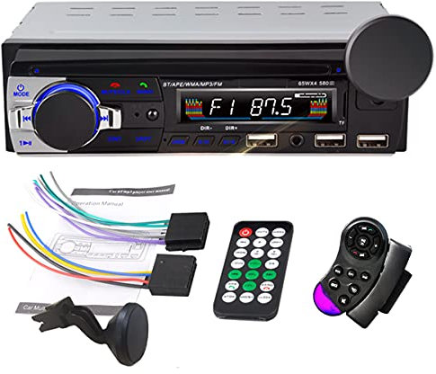 1 DIN 580 Radio de Coche con Control Remoto 3-USB 3.1A DC12V Soporte magnético para teléfono móvil Reproductor anfitrión SD U Reproducción de Disco MP3 Bluetooth