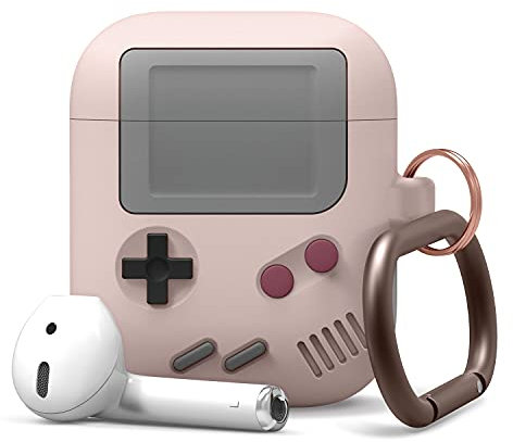 elago AW5 Case mit Karabiner Kompatibel mit AirPods Hülle 1 & 2 Ladecase - Design in der klassischen Handheld-Spielekonsole Schutzhülle, Patent Angemeldet (Sandrosa)