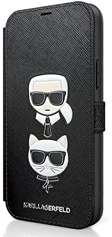 KARL LAGERFELD KLFLBKP12SSAKICKCBK Book Saffiano Karl & Choupette Hülle für iPhone 12 Mini 5,4 schwarz