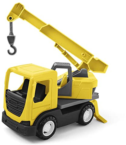Wader 35367 - Tech Truck LKW mit Kran, Haken, drehbarem Aufsatz und stabilen Stahlachsen, ca. 31 x 14,5 x 19 cm groß, gelb, ab 12 Monaten, ideal als Geschenk für kreatives Spielen