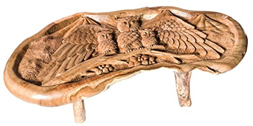 Windalf Rustikaler Bohemia Couchtisch Family 130 cm Eulen Familie Vintage Couchtisch Unikat Handarbeit aus Wurzelholz