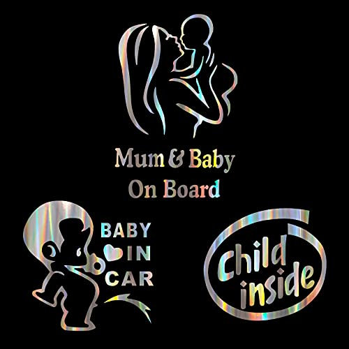 Baby on Board Aufkleber Auto, Mama Baby an Bord Kind im Auto Warnaufkleber Stoßstange Fenster Sicherheitsaufkleber 3er Pack