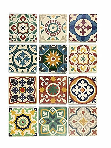 Set 12 sous-bocks Rétro, Motifs Carreaux de Ciment 5, H 11 cm