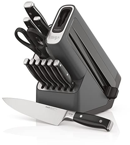 Ninja K32012 Foodi NeverDull - Juego de 12 cuchillos con afilador integrado, cuchillos alemanes de acero inoxidable, negro