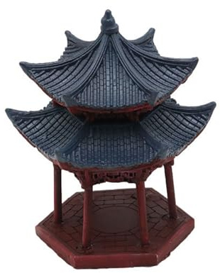 MLWSKERTY Doppelstufe Hexagon Pagode Harz Aquarium Chinesische Pavillonlandschaft Für Fisch & Tabletop Doppelschicht Hexagonaler Pavillonaquarien Dekoration