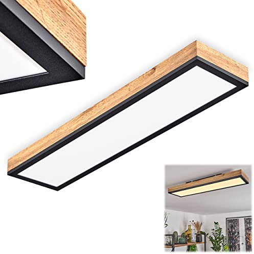 HOFSTEIN LED Panel Salmi, modernes Deckenpanel aus Metall/MDF in Schwarz/Weiß/Holzoptik, 18 Watt, 1-flammig, 1000 Lumen, Lichtfarbe 3000 Kelvin (warmweiß), längliche Deckenlampe in flachem Design