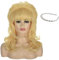 Blonde Beehive Retro Perücke mit Perlen Stirnband, ATAYOU Lange Blond Perücke 80er Jahre Bouffant Vintage Perücken Damen Halloween Cosplay Perücke (Beige 717)