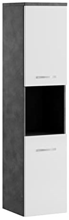 Badplaats B.V. Badezimmer Schrank Montreal 131 cm Grau mit Hochglanz Weiß – Regel Schrank Hochschrank Schrank Möbel Badschrank